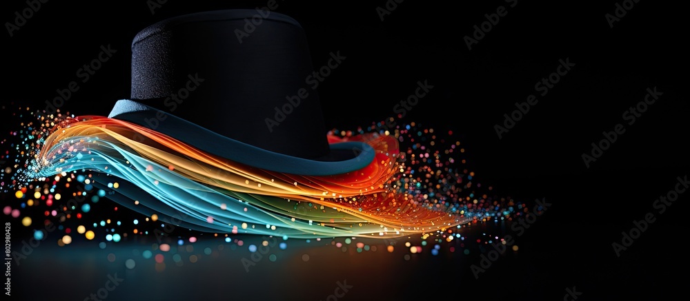 Poster a festive christmas background featuring a colorful hat against a black backdrop providing ample cop