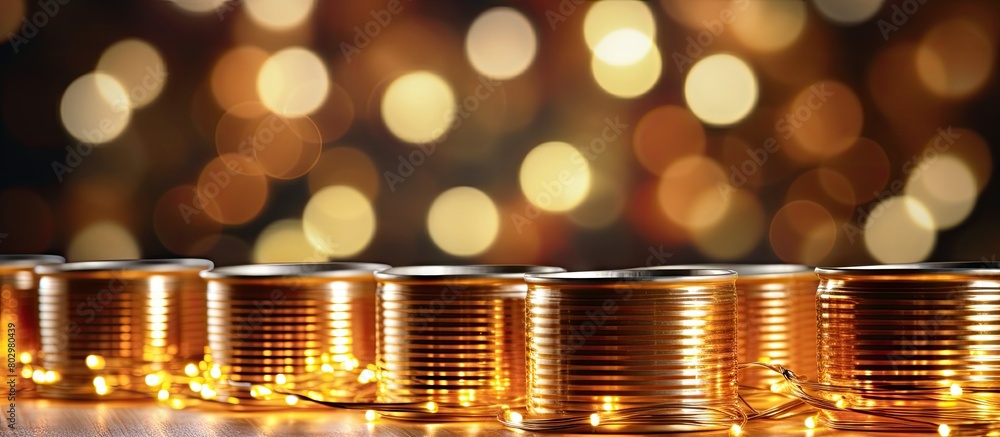 Poster A blurred background enhances the charming effect of garland lights on canned creating an appealing copy space image
