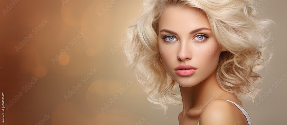 Aufkleber a beautiful blonde girl showcasing your product or text in a photograph with ample empty space for b
