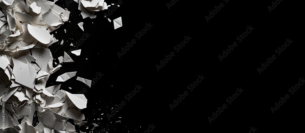 Poster a copy space image featuring torn paper scattered across a black background