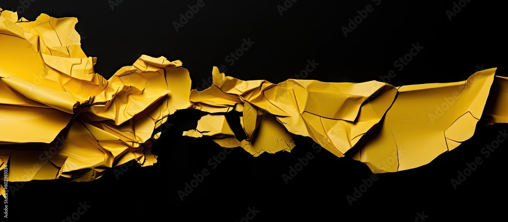 Poster a copy space image of torn yellow paper set against a backdrop of black