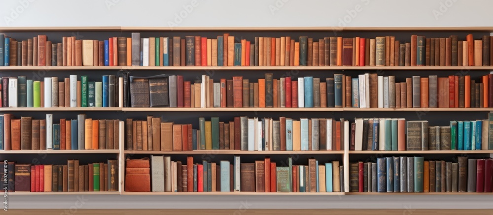 Poster A display of books arranged neatly in rows with plenty of empty space around them for a copy space image