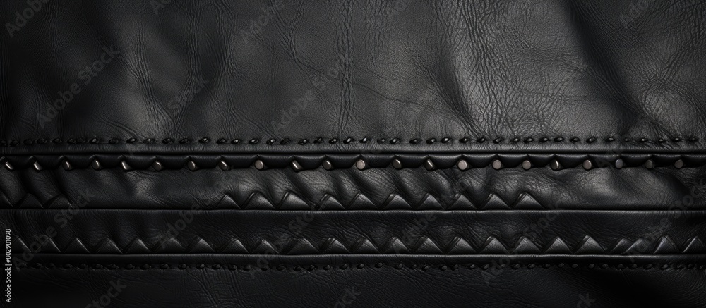 Poster A copy space image of a leather texture background with seams features a black jacket adorned with rivets