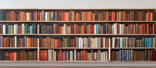 A display of books arranged neatly in rows with plenty of empty space around them for a copy space image