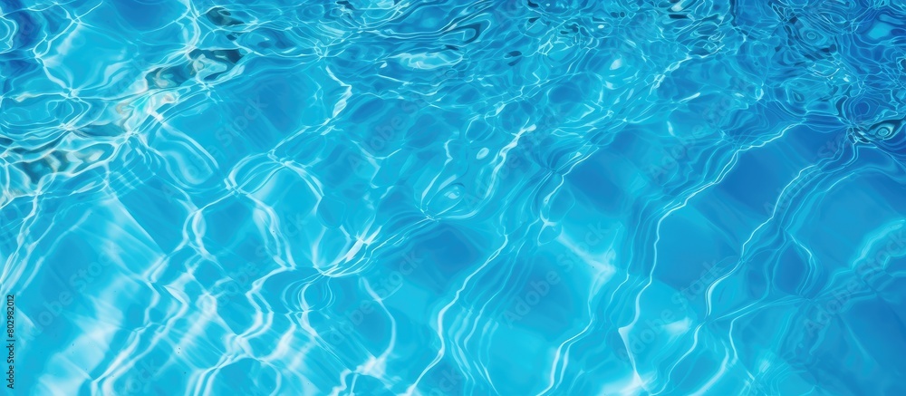 Poster A bright blue swimming pool with a ripple surface is seen from a top view The clear water reflects the sun creating a stunning abstract image that can be used as a texture background or wallpaper The