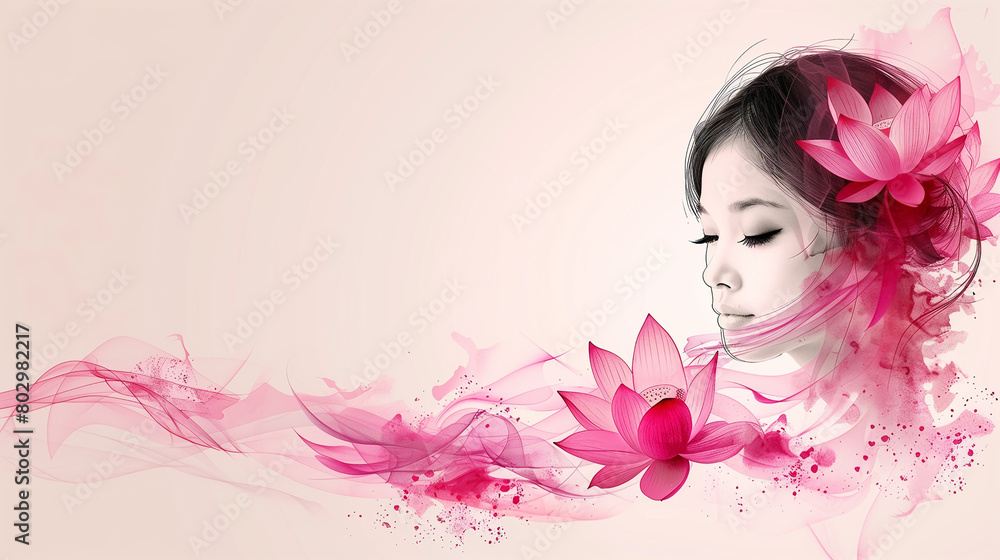 Wall mural beautiful illustration with a girl for decorative design. invitation card to visit a fitness club