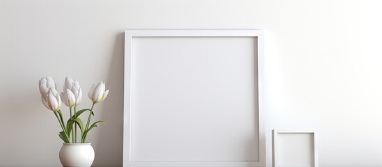 A copy space image of an empty photo frame placed on a table or shelf