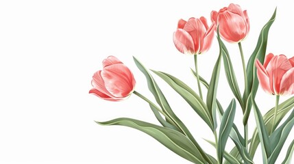 Invitation card design with tulip flowers only, white background.
