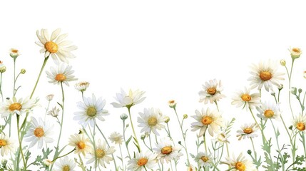 Invitation card design with Shasta Daisy flowers only, white background.