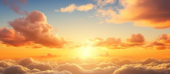 A beautiful sunset with a yellow sky and fluffy clouds in the background. with copy space image. Place for adding text or design