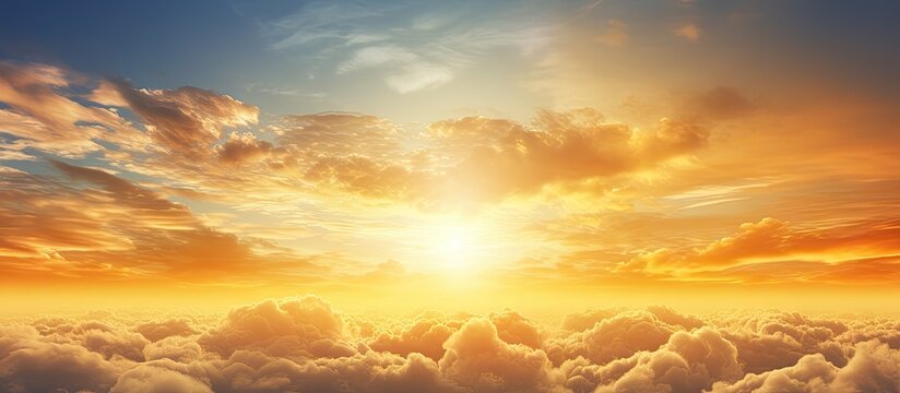 A beautiful sunset with a yellow sky and fluffy clouds in the background. with copy space image. Place for adding text or design