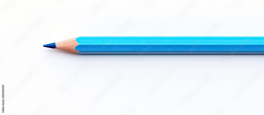 Poster a blue pencil can be seen in the middle of a white background in this copy space image