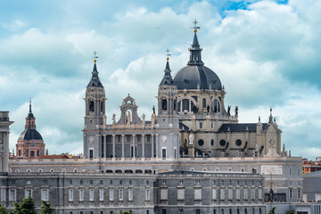 Obraz premium Almudena Cathedral that rises majestically over the city of Madrid, Spain.