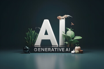 Stylized AI Logo with Nature Elements on Generative AI Themed Dark Background