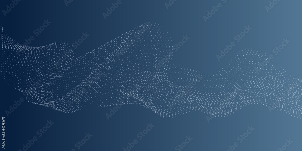 Poster flowing wavy dots particles wave pattern curve halftone gradient lines shape isolated background. di