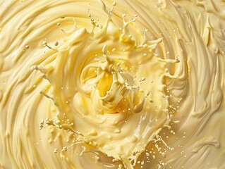 Butter splashing outwards in a circular pattern from the center, viewed from above..HD 16k --ar 4:3 Job ID: d855c076-2b68-49bf-97a6-737aca30b36a