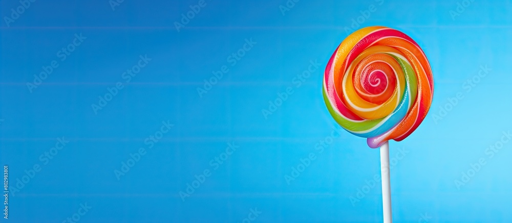 Aufkleber a brightly colored lollipop is showcased on a vibrant blue background offering a minimalistic aesthe
