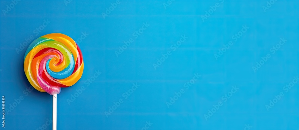 Aufkleber a brightly colored lollipop is showcased on a vibrant blue background offering a minimalistic aesthe