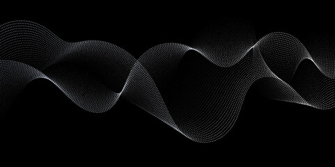 Abstract technology particles gradient flowing dynamic wave doted and halftone lines background. Futuristic technology concept. Vector illustration