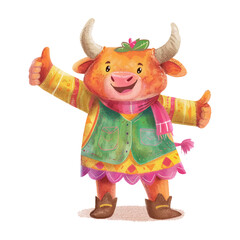 Cute bull thumbs up watercolor