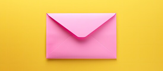 A copy space image of a yellow email sign seen from a top view against a pink background