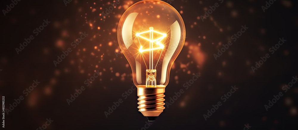 Poster A copy space image of a light bulb shining on a blurred dark backdrop