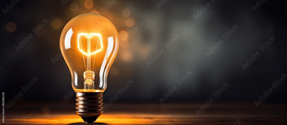 Poster A copy space image of a light bulb shining on a blurred dark backdrop