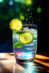 Invigorating fruit-infused water elegantly presented in a sparkling glass on a sunny day.