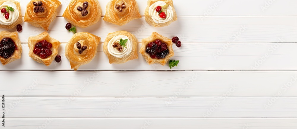 Aufkleber a festive assortment of phyllo pastry appetizers featuring cranberries and baked brie arranged on a 