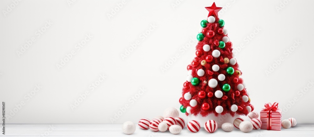 Aufkleber A festive Christmas tree and candy displayed on a white background create an eye catching copy space image