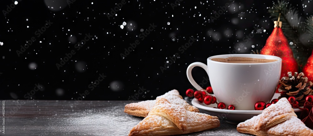 Aufkleber a copy space image of christmas themed triangular cookies dusted with powdered sugar and cinnamon on