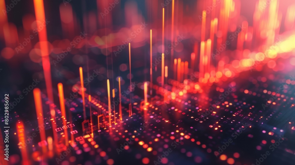 Poster a computer generated image of a cityscape with a red and orange background. the image is full of bri