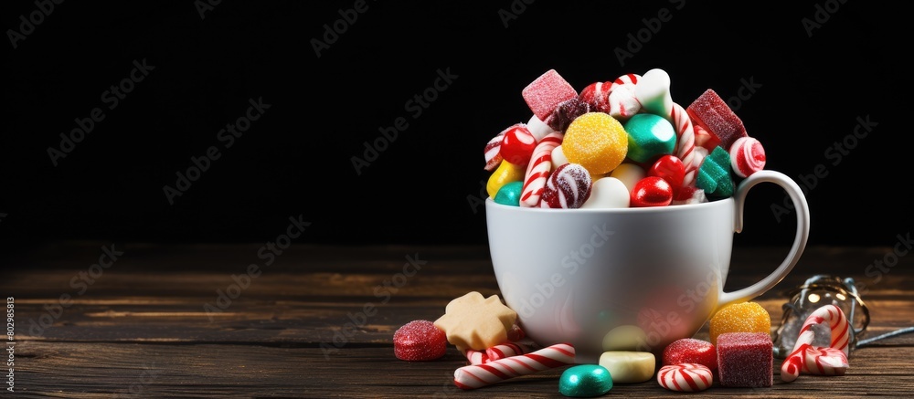Poster a cup filled with traditional christmas candies provides a delightful and festive treat. with copy s
