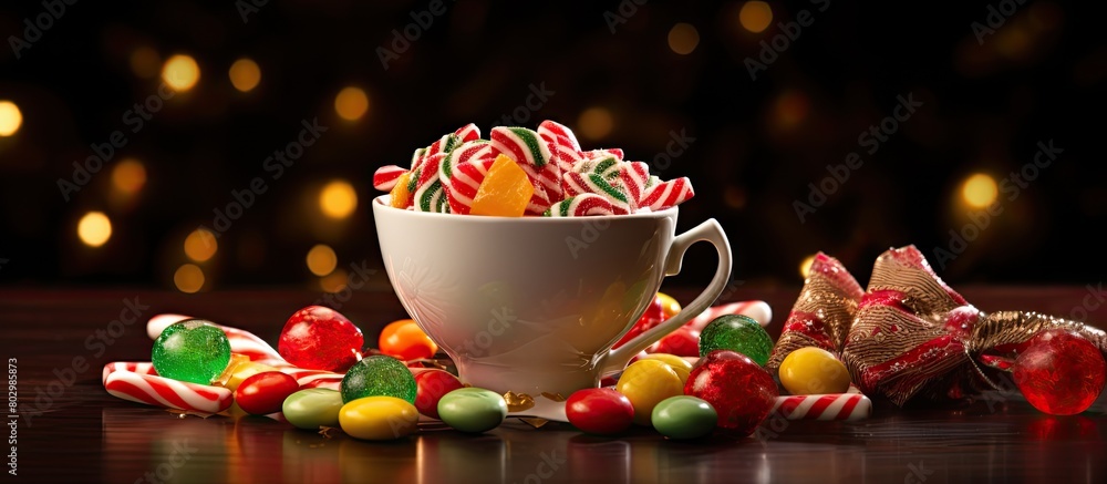 Poster a cup filled with traditional christmas candies provides a delightful and festive treat. with copy s