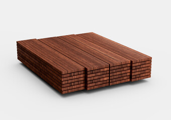 Stack Of High Quality Seamless Realistic Brown Wooden Planks On White Background 3D Illustration