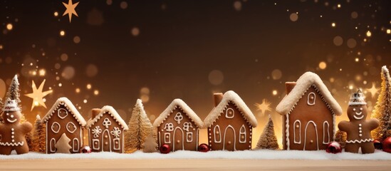 Obraz premium A copy space image featuring Christmas gingerbread cookies placed on a wooden table in a traditional setting