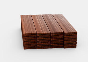 Stack Of High Quality Seamless Realistic Brown Wooden Planks On White Background 3D Illustration