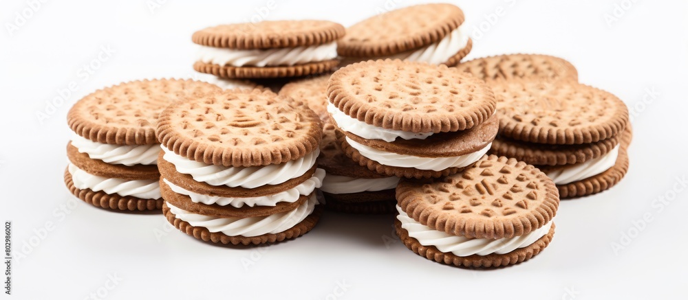 Poster A copy space image of cracker cookies with cream on a white background