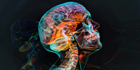 Brainstem Glioma: The Dizziness and Coordination Problems - Visualize a person with a highlighted brainstem affected by a glioma, experiencing dizziness and difficulties with coordination - obrazy, fototapety, plakaty
