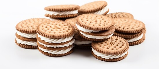 A copy space image of cracker cookies with cream on a white background