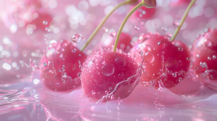 closeup of cherry in water splash, 300 DPI, aesthetic, berry - Powered by Adobe