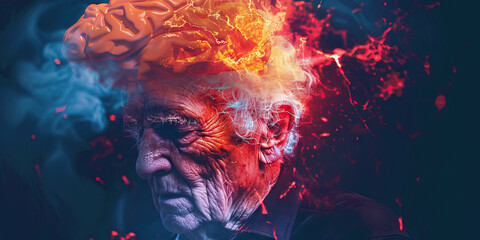 Vascular Dementia: The Memory Loss and Cognitive Decline - Picture a person with a highlighted brain affected by vascular damage, experiencing memory loss and decline in cognitive abilities