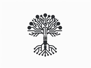 Naklejka premium Tech Tree Logo: Minimalist Circuit Board Design