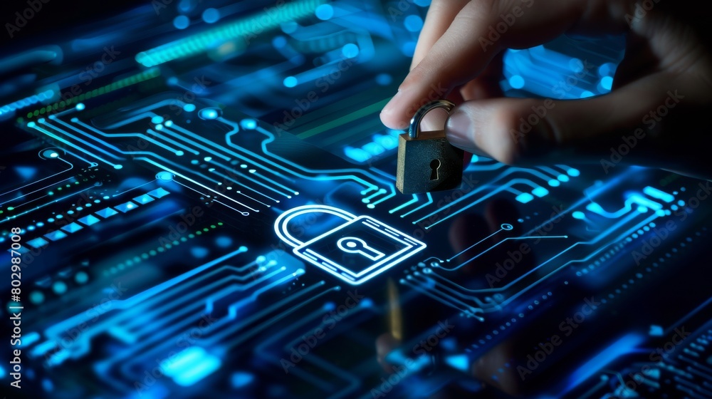 Poster secure digital barriers and lock mechanisms against phishing, enhancing privacy with comprehensive a