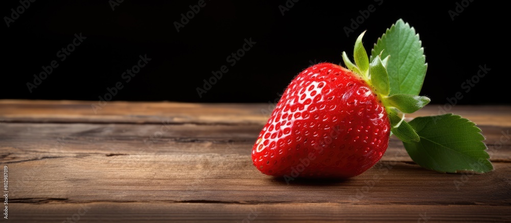 Aufkleber a copy space image featuring a ripe strawberry placed on a rustic wooden surface