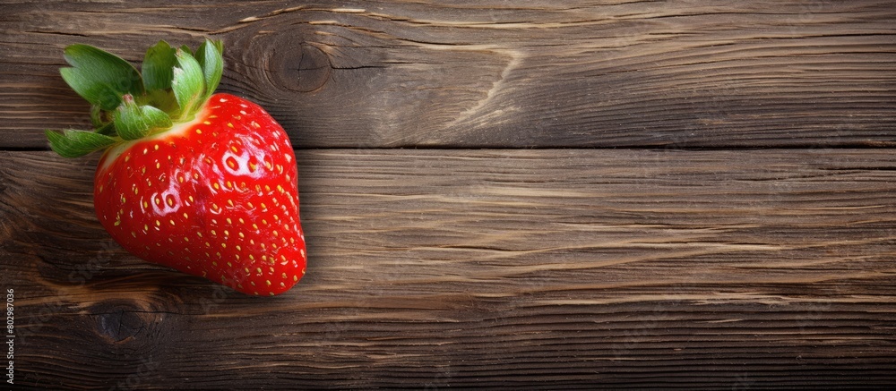 Aufkleber a copy space image featuring a ripe strawberry placed on a rustic wooden surface
