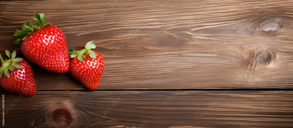 Aufkleber a copy space image featuring a ripe strawberry placed on a rustic wooden surface