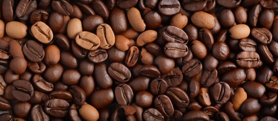 Fototapeta premium A bird s eye view of coffee beans as a background creating an enticing copy space image