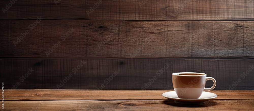 Poster a copy space image of a coffee cup resting on a rustic wooden table