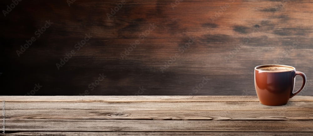 Poster a copy space image of a coffee cup resting on a rustic wooden table